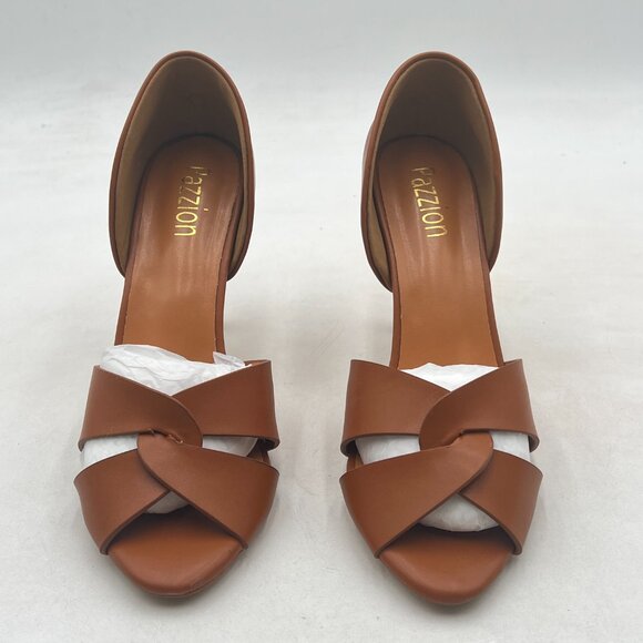 Pazzion Brown Open Almond Toe High Heeled D'Orsay Slip On Stiletto Heel Pumps - Picture 3 of 8